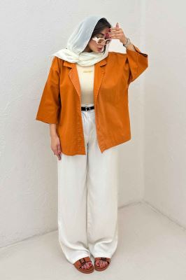 مانتو کتان آستین سه رب یقه شکاری TR