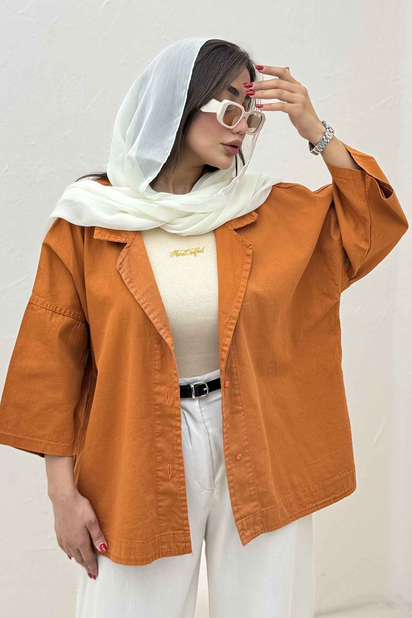 مانتو کتان آستین سه رب یقه شکاری TR