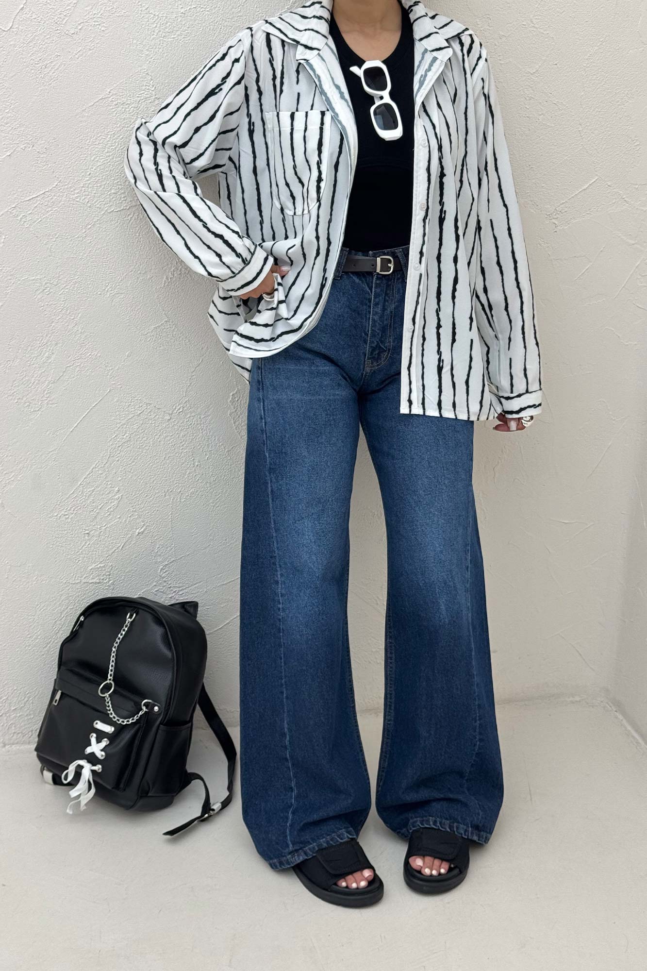 شومیز مانتویی پری راه راه تک جیب