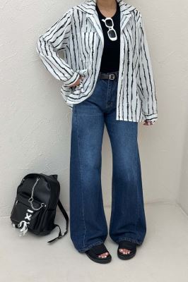 شومیز مانتویی پری راه راه تک جیب