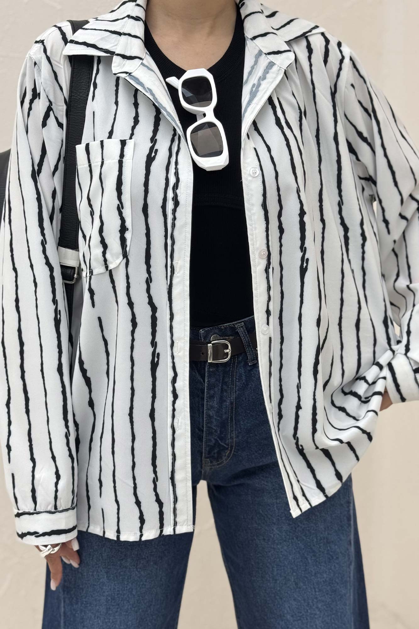 شومیز مانتویی پری راه راه تک جیب