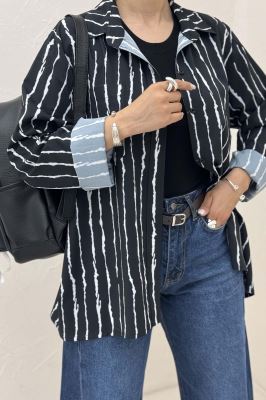 شومیز مانتویی پری راه راه تک جیب