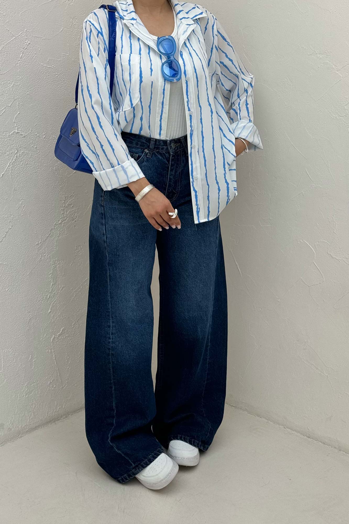 شومیز مانتویی پری راه راه تک جیب