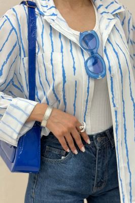 شومیز مانتویی پری راه راه تک جیب