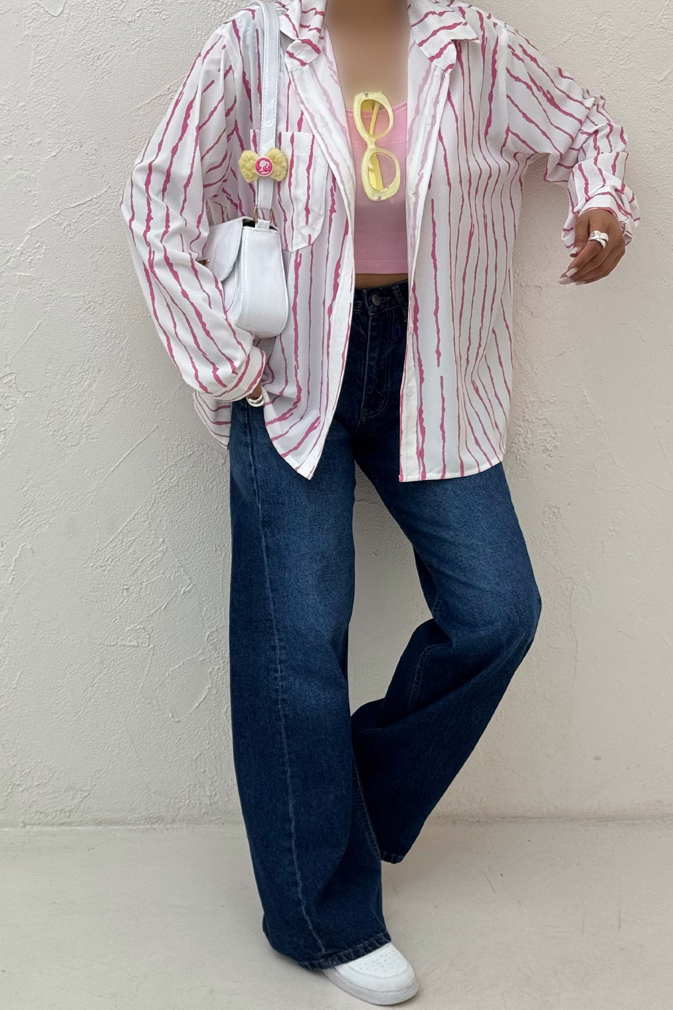 شومیز مانتویی پری راه راه تک جیب