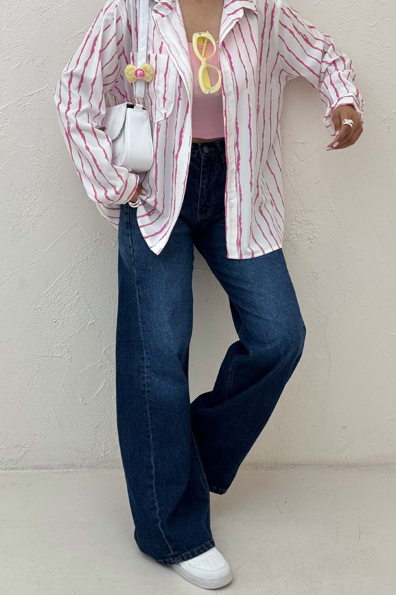 شومیز مانتویی پری راه راه تک جیب