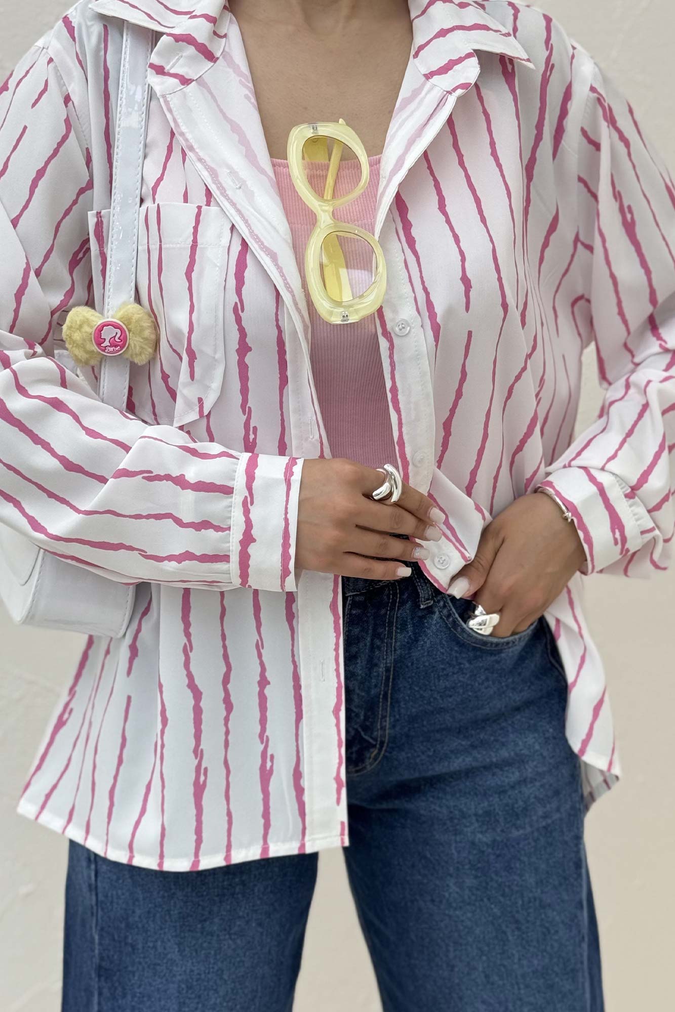 شومیز مانتویی پری راه راه تک جیب