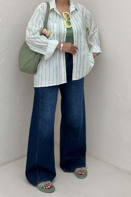 شومیز مانتویی پری راه راه تک جیب