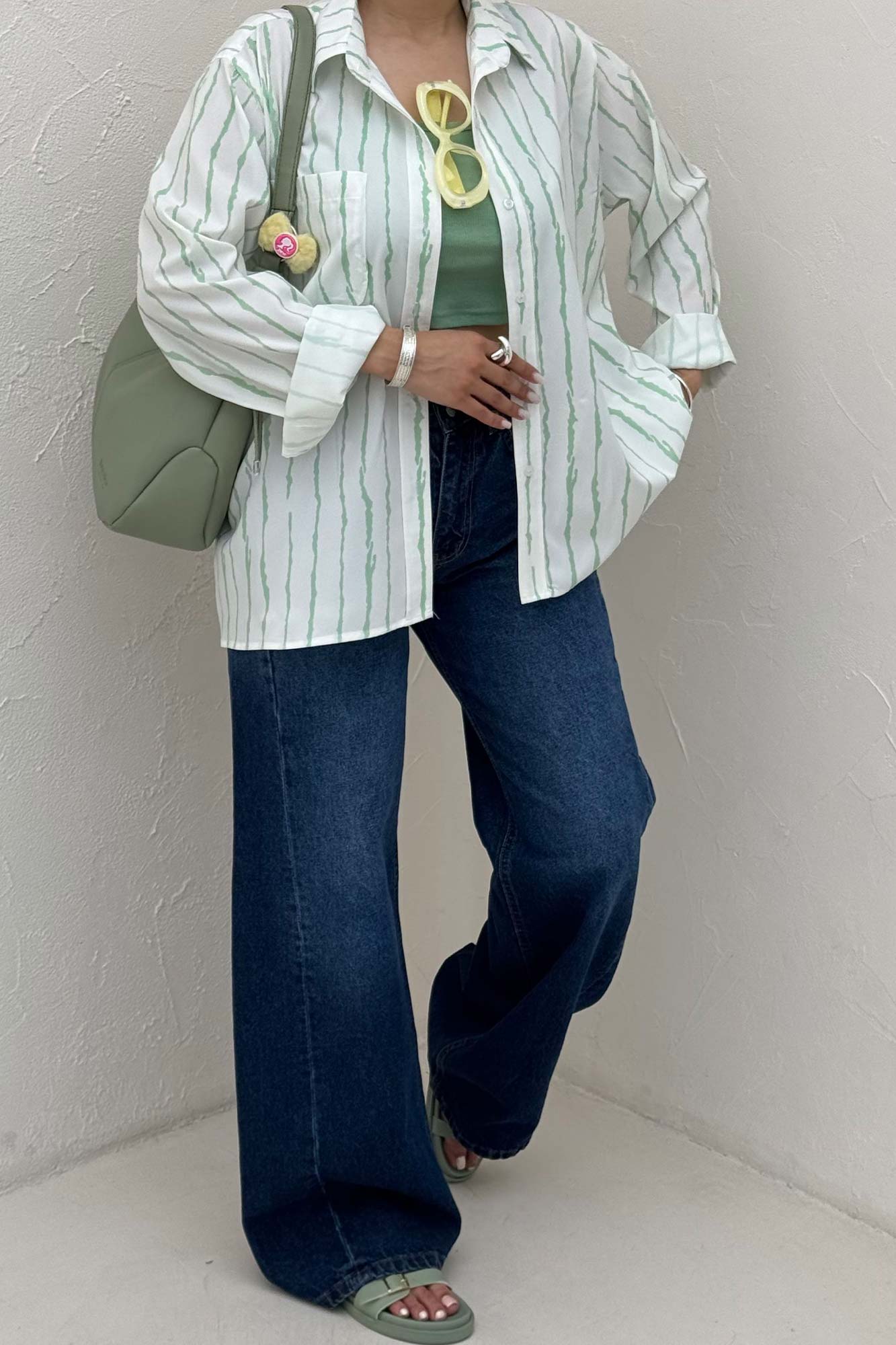 شومیز مانتویی پری راه راه تک جیب