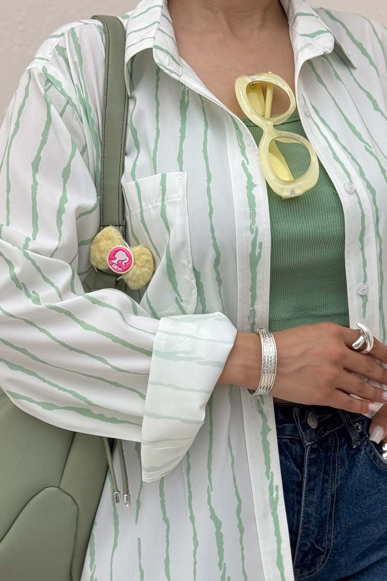 شومیز مانتویی پری راه راه تک جیب