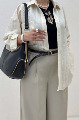 شومیز مانتویی راه راه ژاکارد پشت دکمه