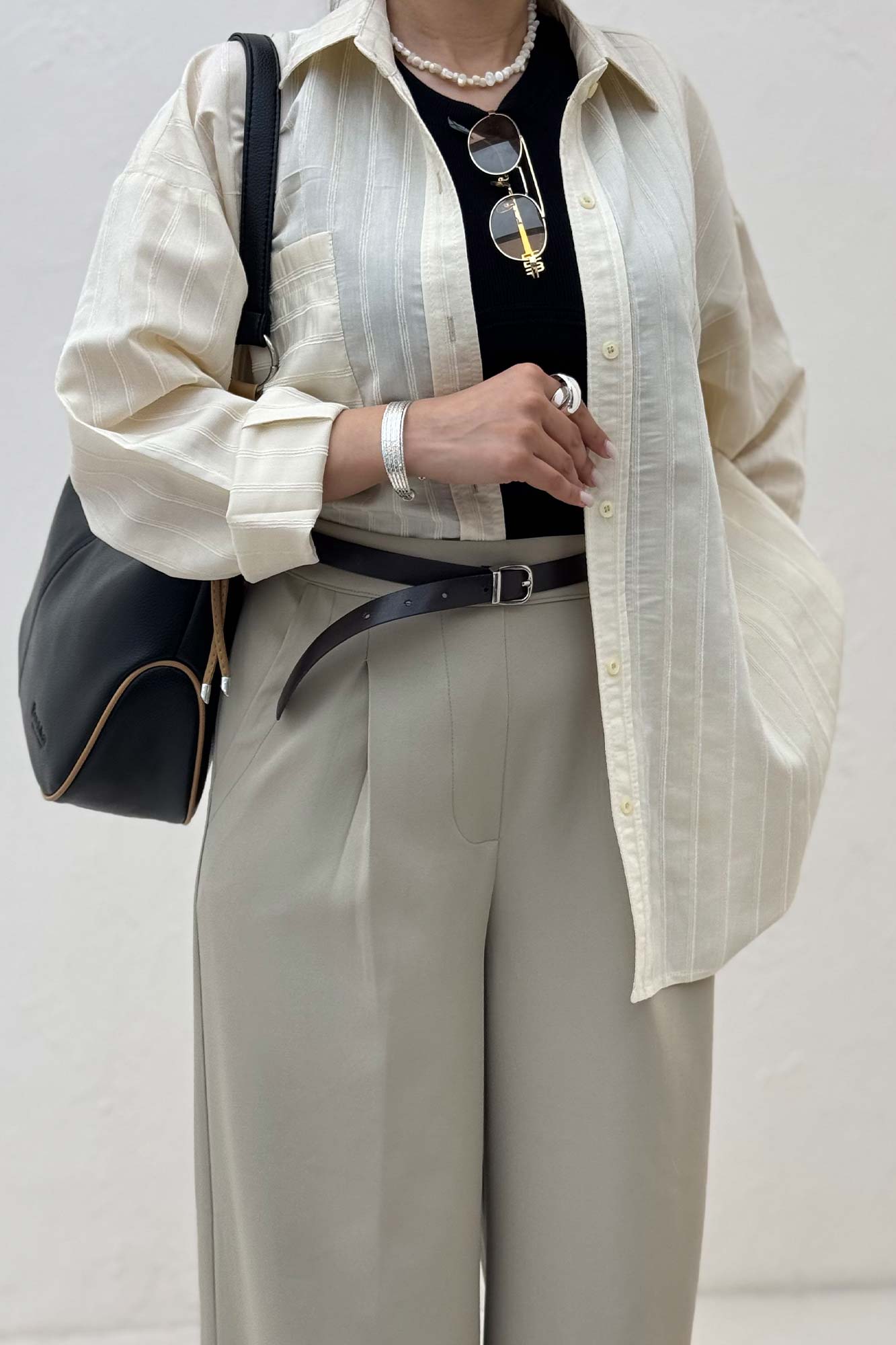 شومیز مانتویی راه راه ژاکارد پشت دکمه