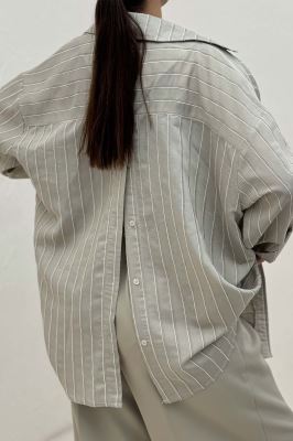 شومیز مانتویی راه راه ژاکارد پشت دکمه