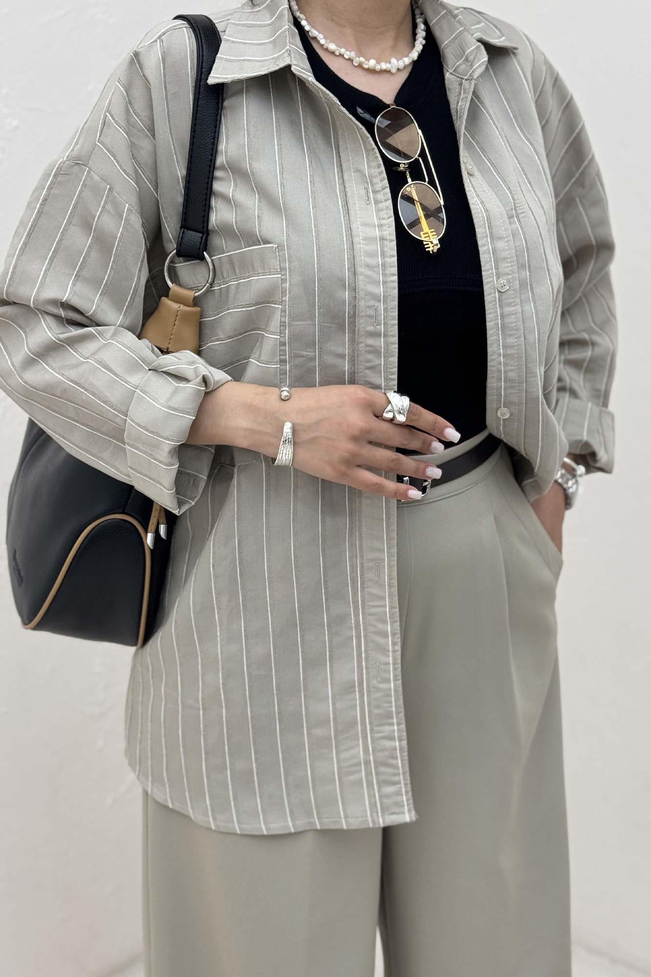 شومیز مانتویی راه راه ژاکارد پشت دکمه