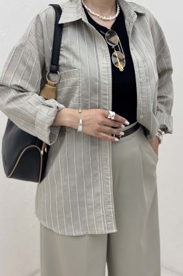 شومیز مانتویی راه راه ژاکارد پشت دکمه