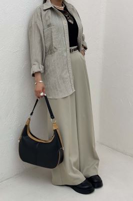 شومیز مانتویی راه راه ژاکارد پشت دکمه