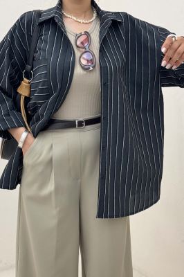 شومیز مانتویی راه راه ژاکارد پشت دکمه