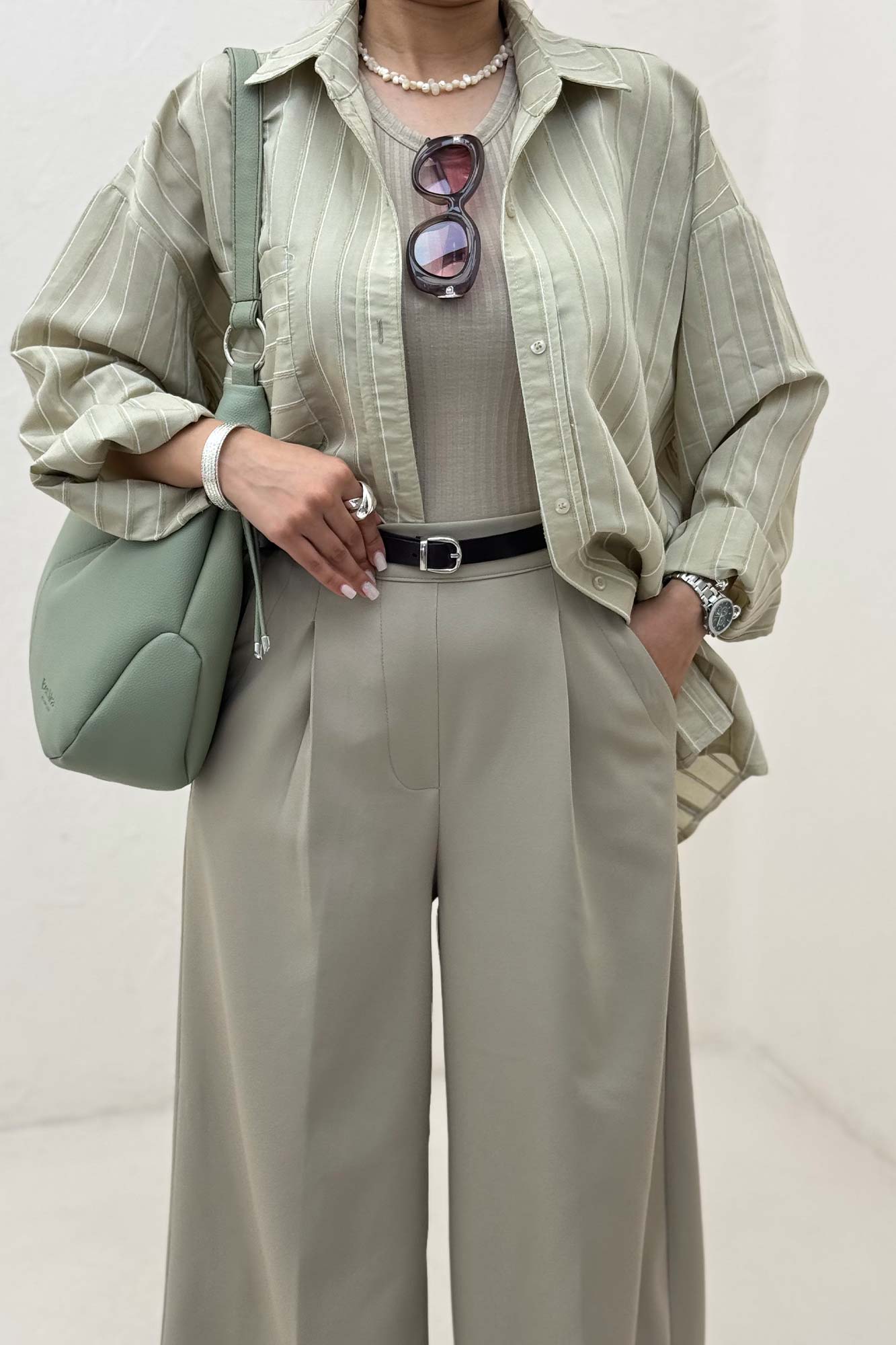 شومیز مانتویی راه راه ژاکارد پشت دکمه