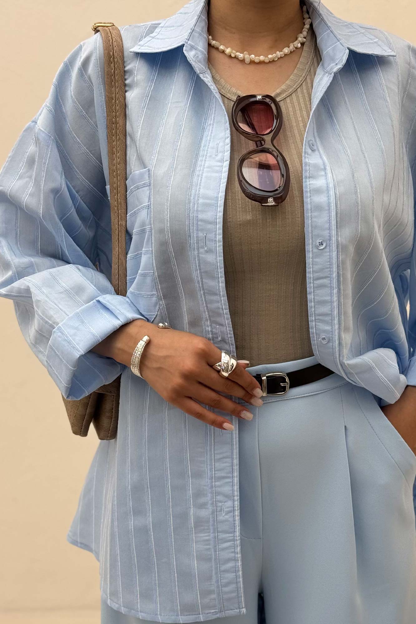 شومیز مانتویی راه راه ژاکارد پشت دکمه