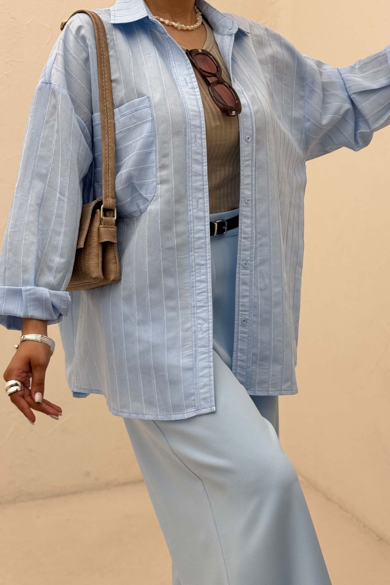 شومیز مانتویی راه راه ژاکارد پشت دکمه