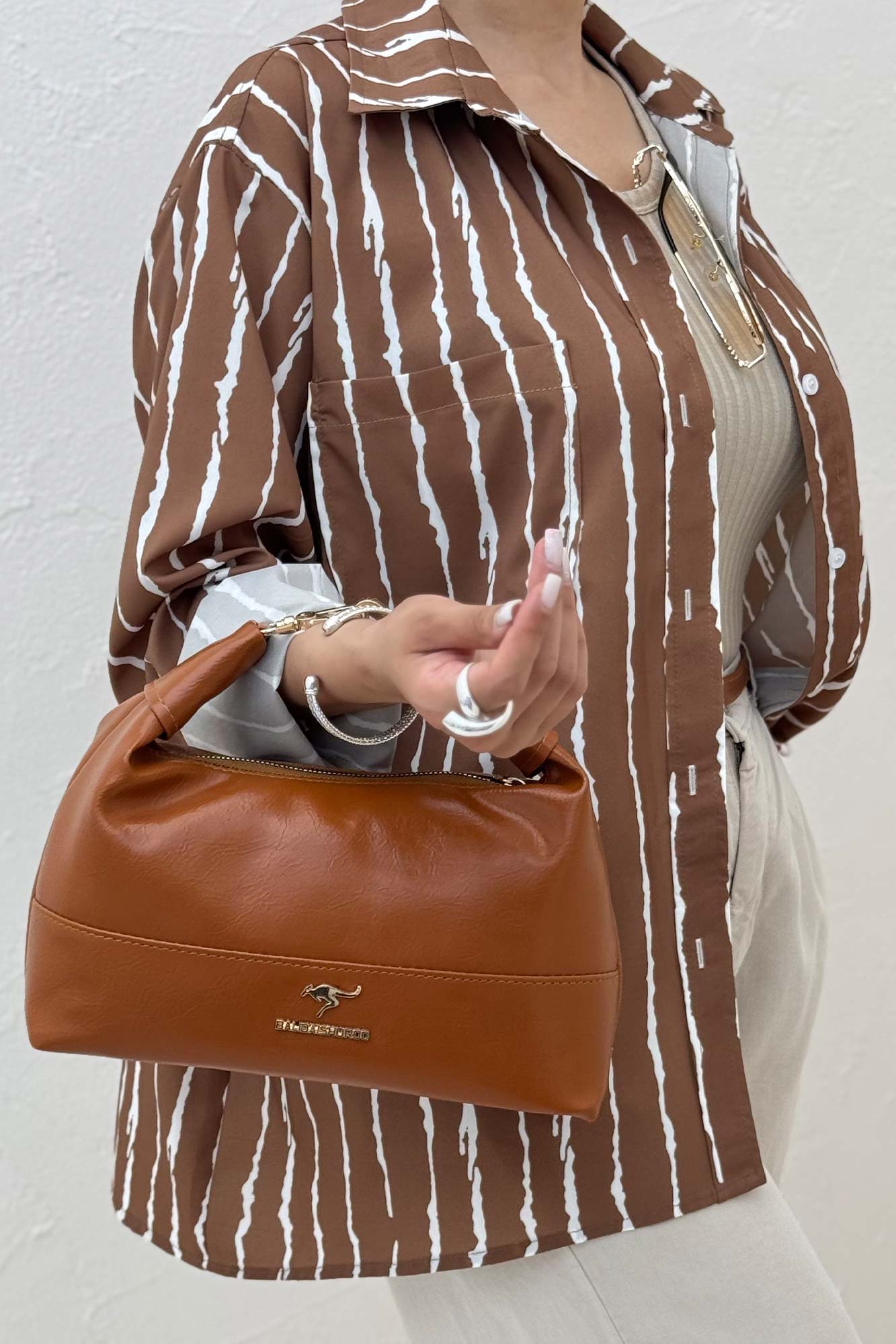 شومیز مانتویی پری راه راه تک جیب