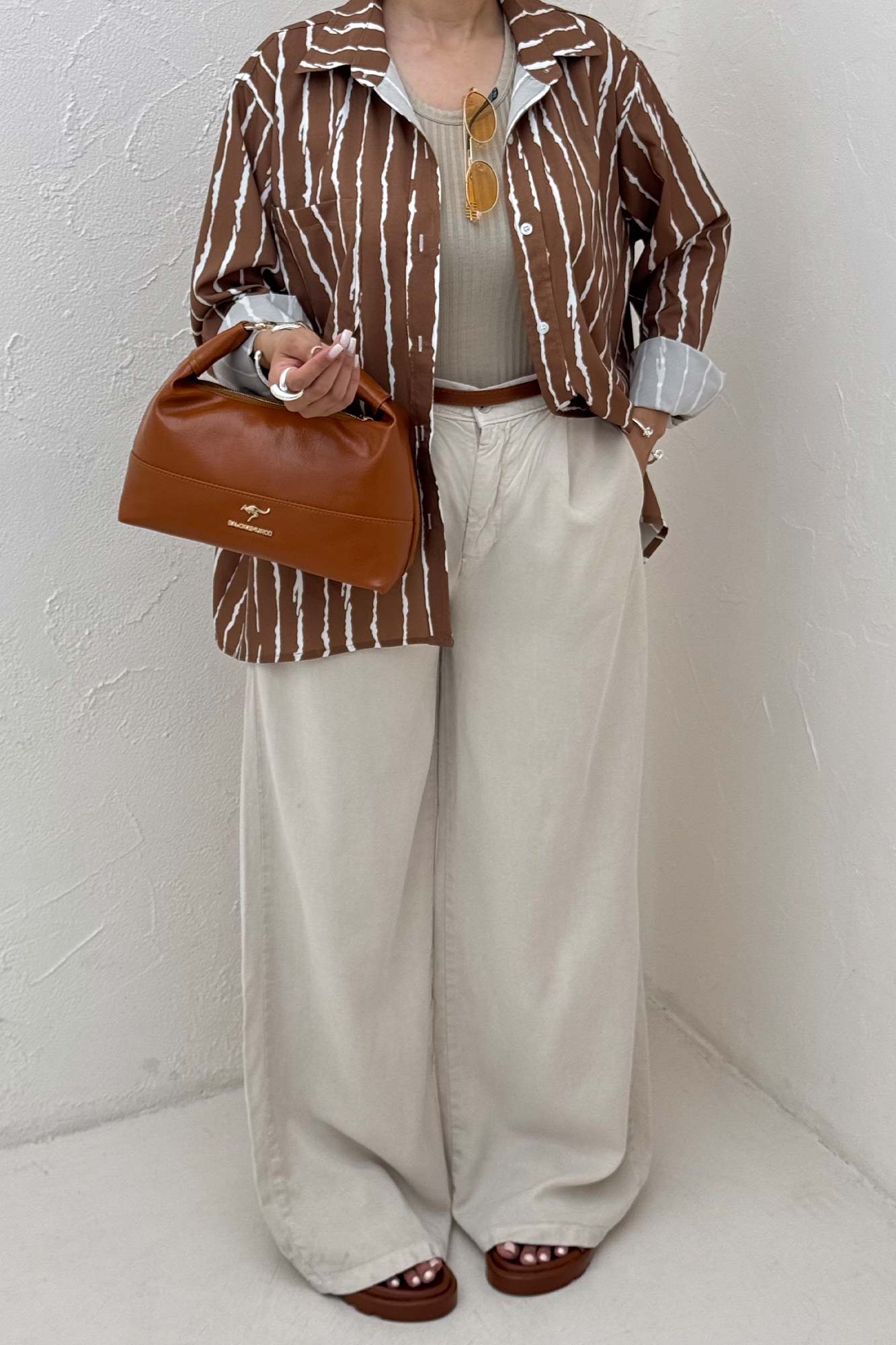 شومیز مانتویی پری راه راه تک جیب