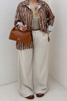 شومیز مانتویی پری راه راه تک جیب