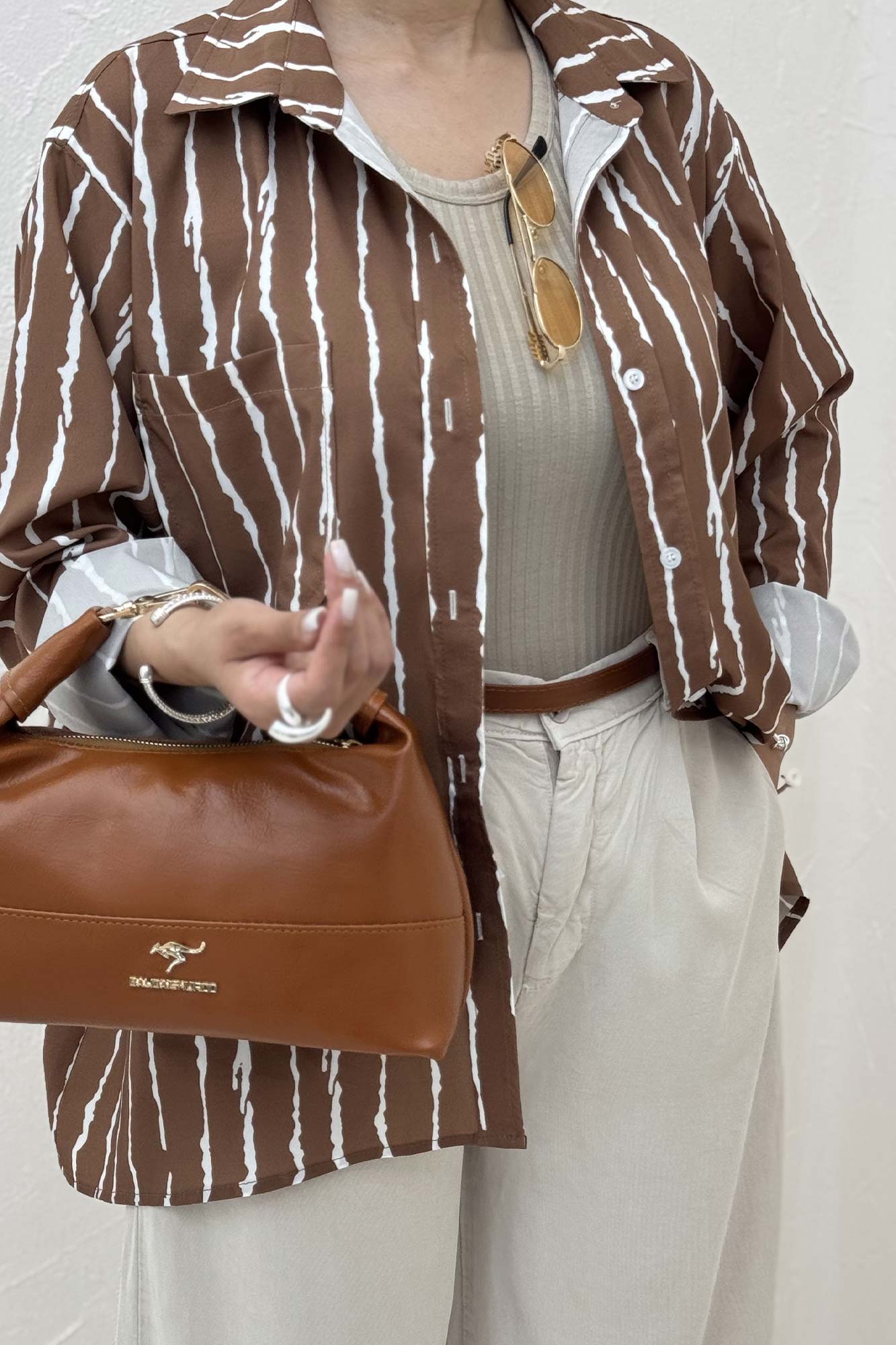 شومیز مانتویی پری راه راه تک جیب