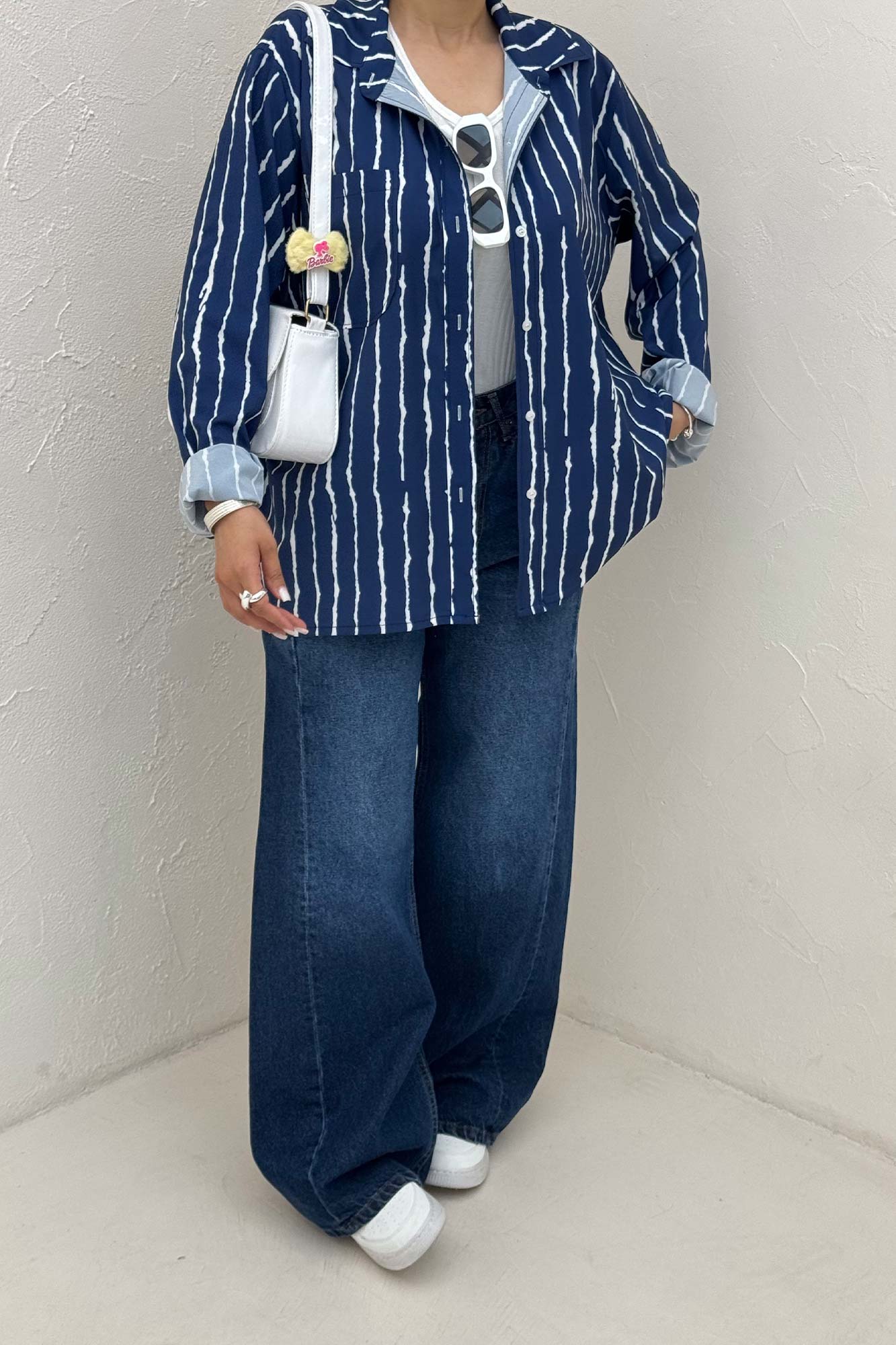 شومیز مانتویی پری راه راه تک جیب