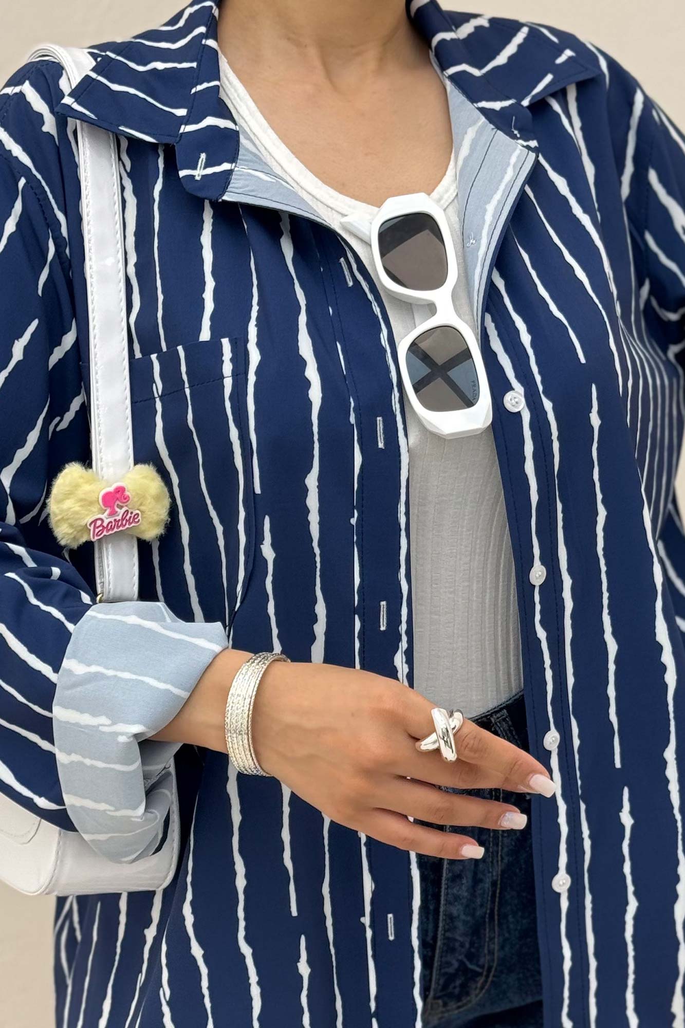 شومیز مانتویی پری راه راه تک جیب