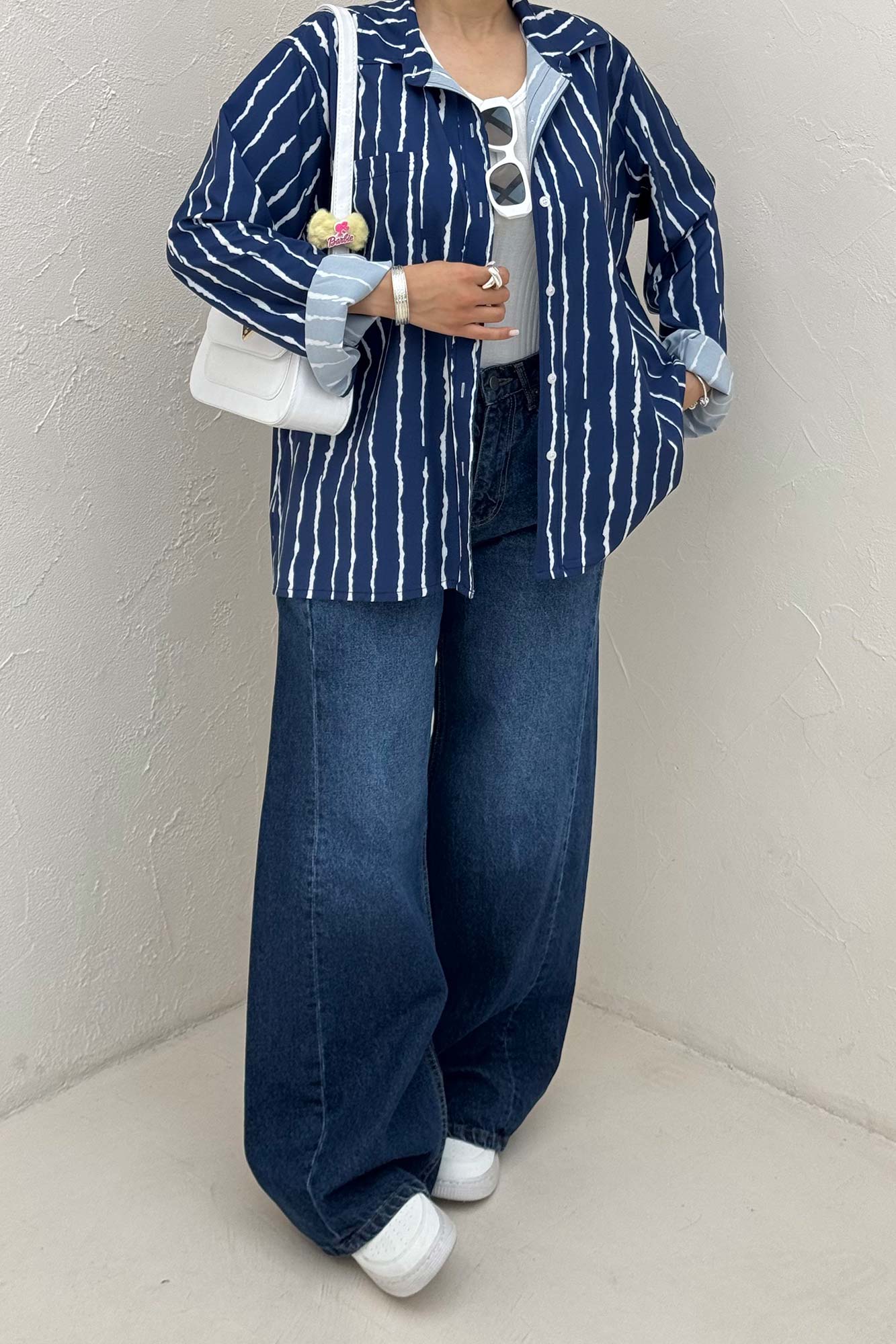 شومیز مانتویی پری راه راه تک جیب