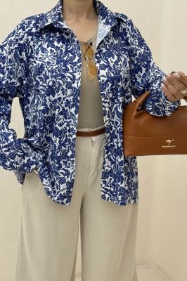 شومیز ساتن حریر طرح نقش آبی