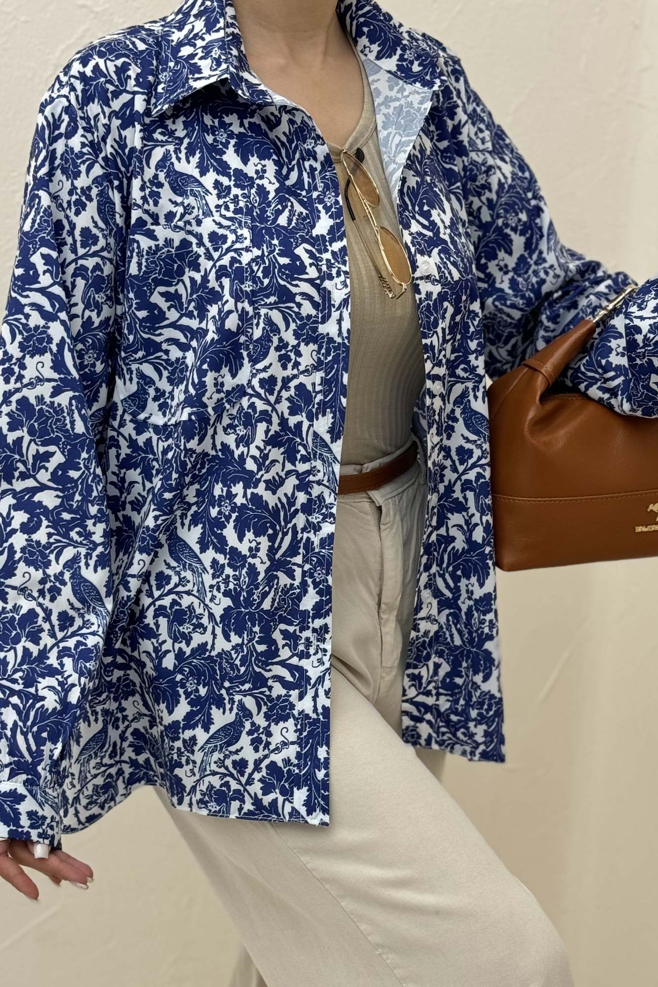 شومیز ساتن حریر طرح نقش آبی