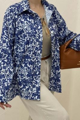 شومیز ساتن حریر طرح نقش آبی