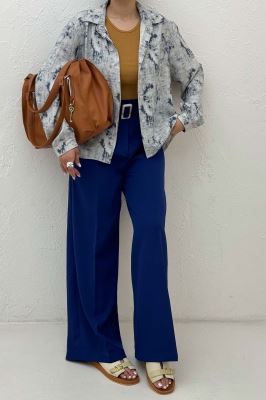 شومیز مانتویی پرینتی دکمه مخفی طرح 1