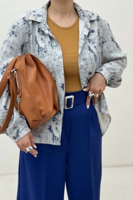 شومیز مانتویی پرینتی دکمه مخفی طرح 1