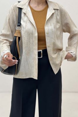 شومیز مانتویی پرینتی دکمه مخفی طرح 1