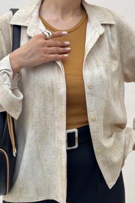 شومیز مانتویی پرینتی دکمه مخفی طرح 1