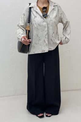 شومیز مانتویی پرینتی دکمه مخفی طرح 1