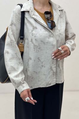 شومیز مانتویی پرینتی دکمه مخفی طرح 1