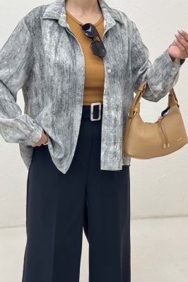 شومیز مانتویی پرینتی دکمه مخفی طرح 1