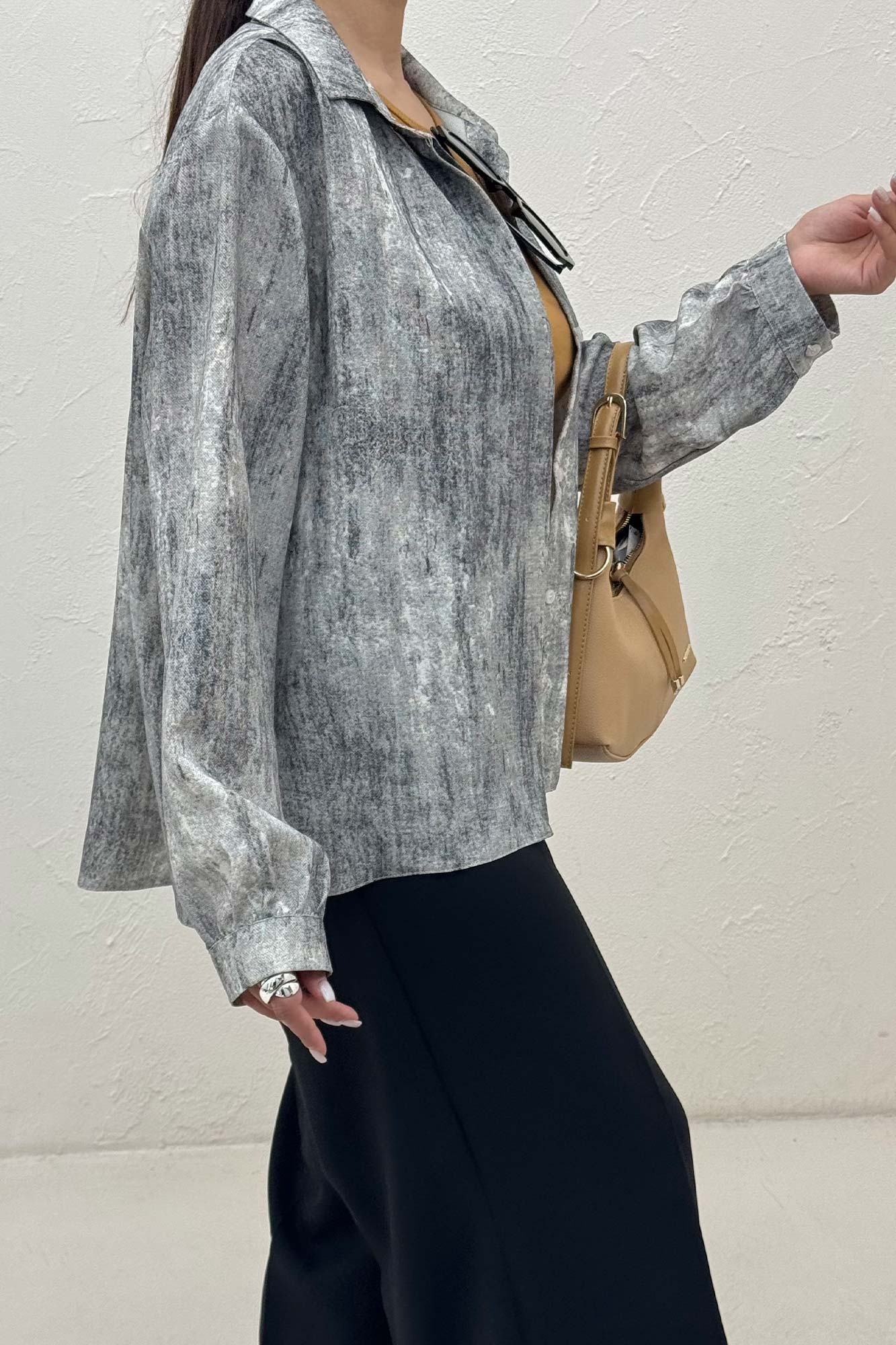 شومیز مانتویی پرینتی دکمه مخفی طرح 1