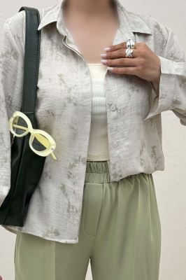 شومیز مانتویی پرینتی دکمه مخفی طرح 1