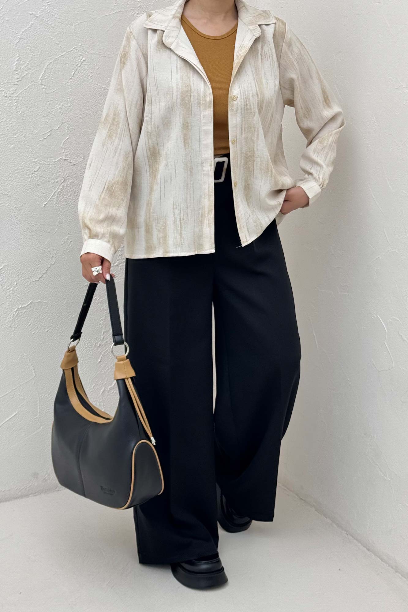 شومیز مانتویی پرینتی دکمه مخفی طرح 2