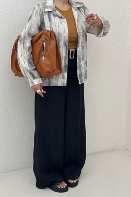 شومیز مانتویی پرینتی دکمه مخفی طرح 2