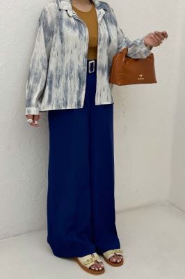 شومیز مانتویی پرینتی دکمه مخفی طرح 2