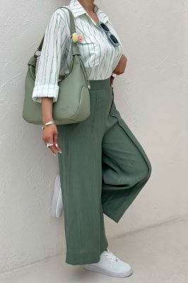 شلوار واید کریشه جلو دوخت