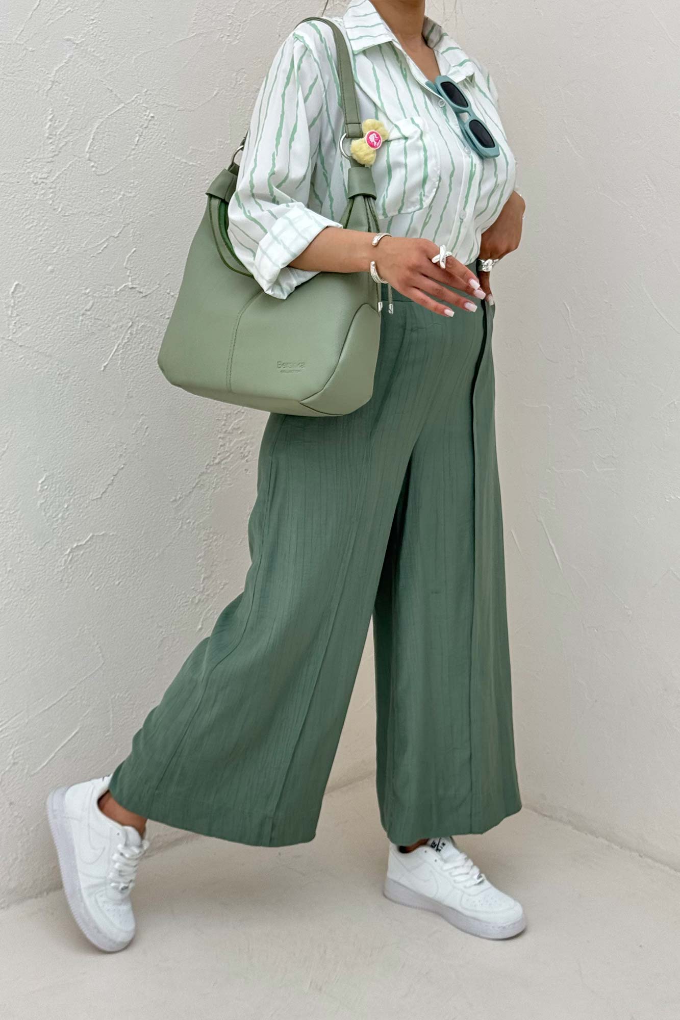 شلوار واید کریشه جلو دوخت