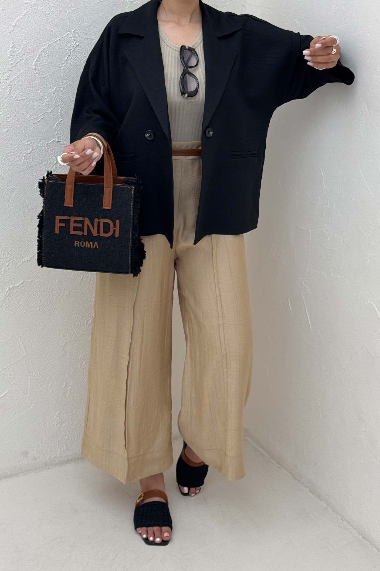 شلوار واید کریشه جلو دوخت