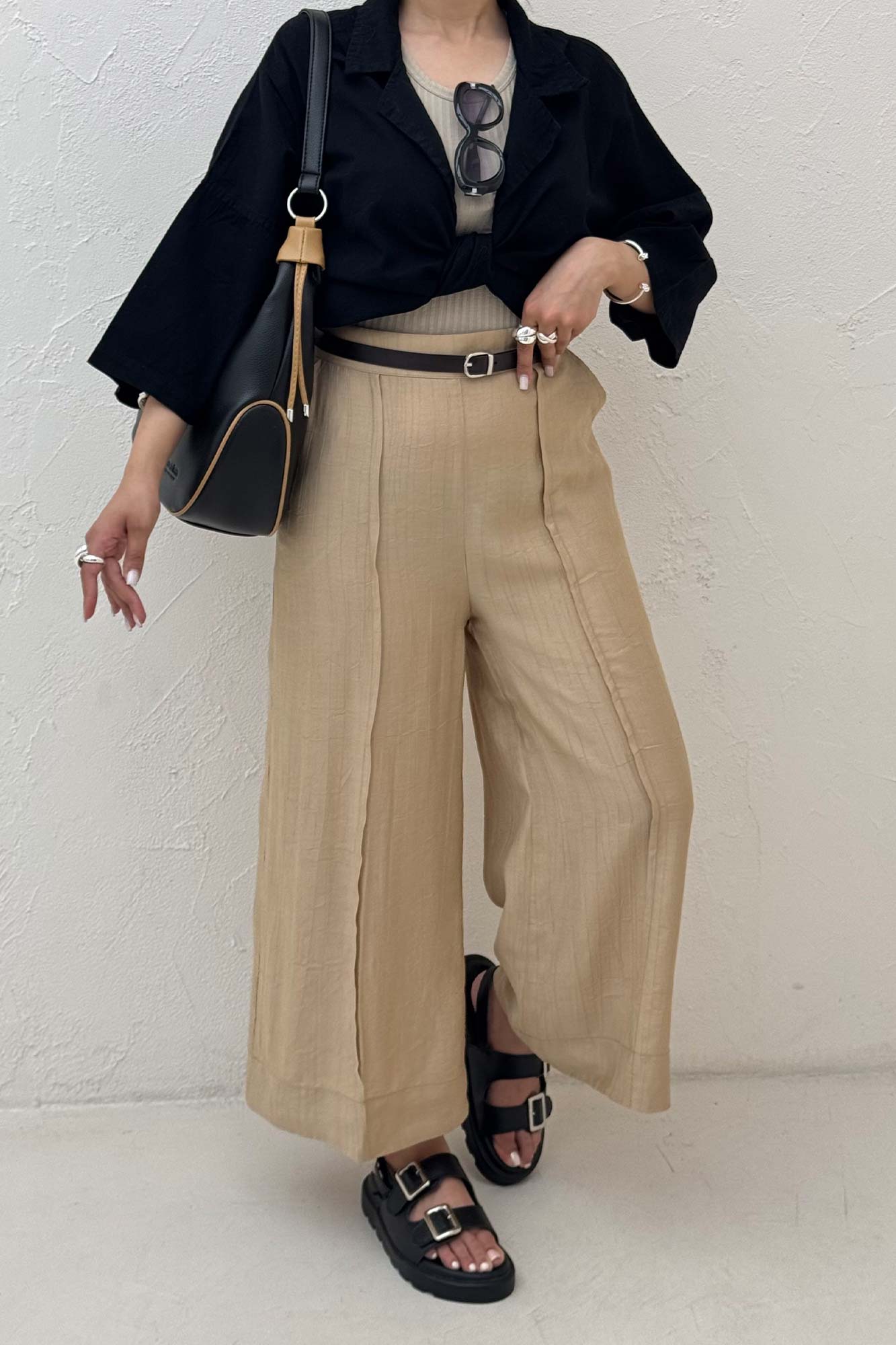 شلوار واید کریشه جلو دوخت